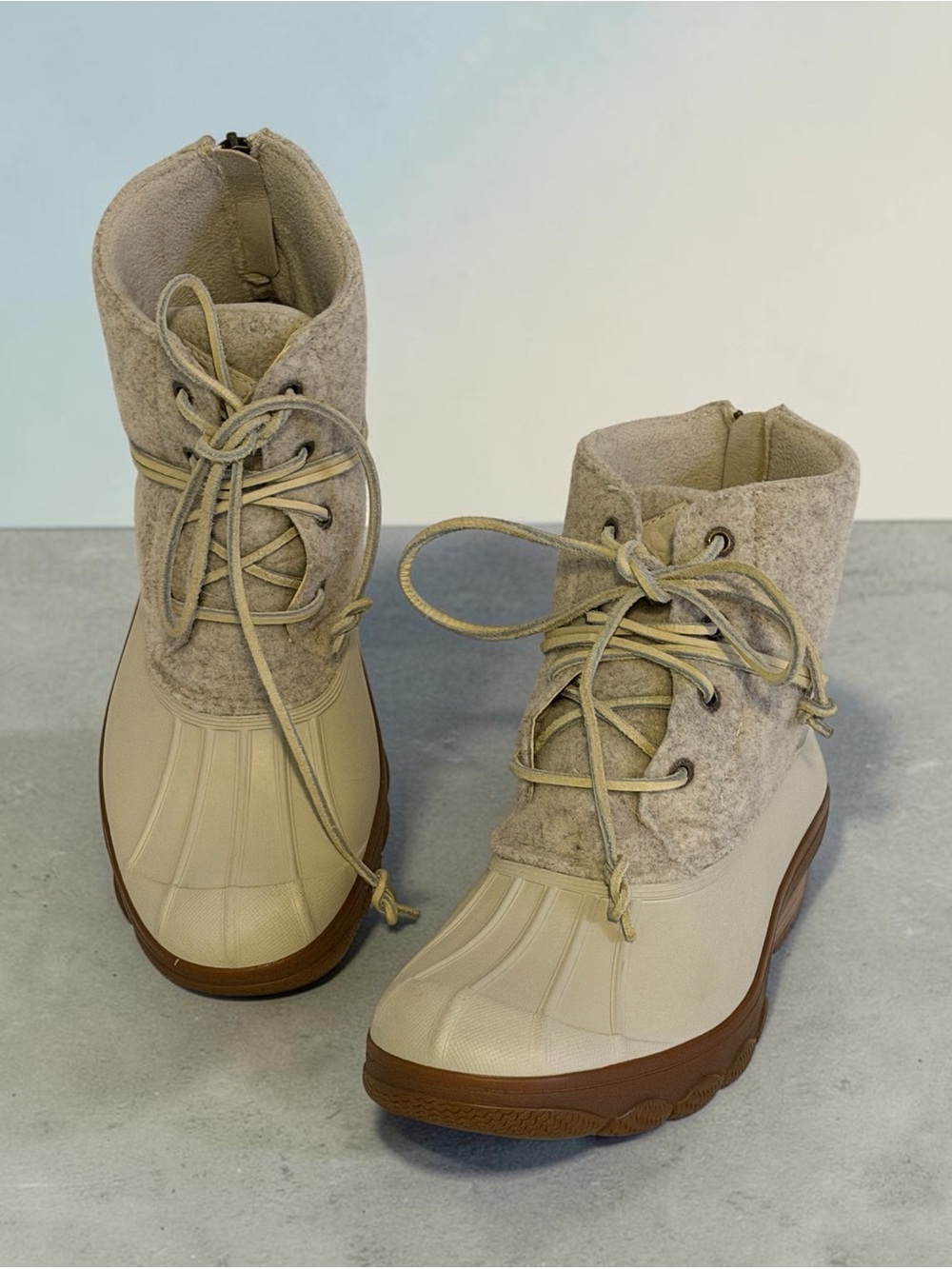 Sperry Top-Sider Saltwater Winter Boots Cream Wool Blend Women’s 8.5 Excellent